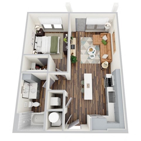 Floor plan for 1 bed, 1 bath, 716 sqft